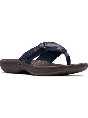 Women's Navy Blue Synthetic Brown Sole Thong Open Toe Breeze Sea Flip-Flop Shoes